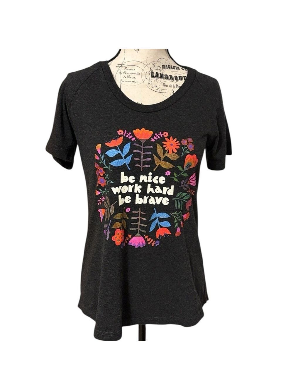 NATURAL LIFE Short SleeveTee Boho Folk Flower Graphic Black Size S